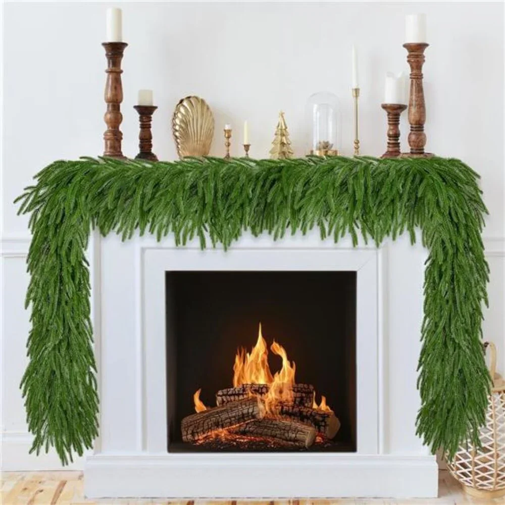2PCS 9FT Christmas Garland Norfolk Pine Garland Real Touch Artificial Greenery
